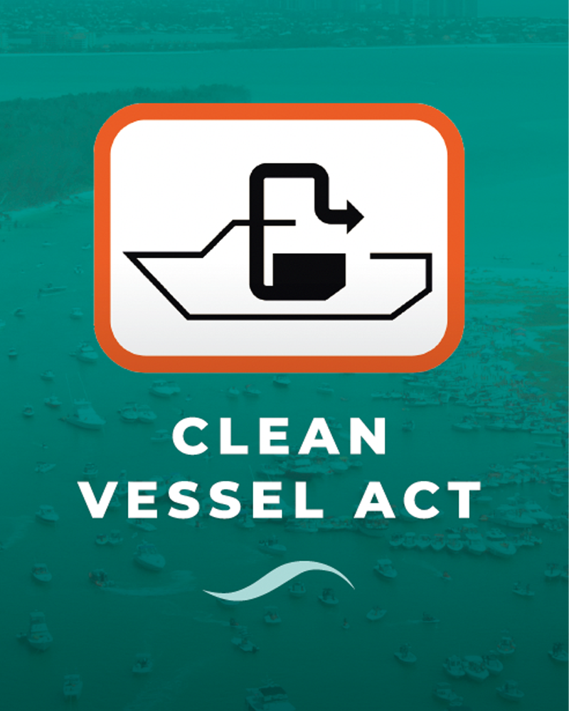 "clean vessel act" logo on top of aerial photo of boats on water with green gradient on top